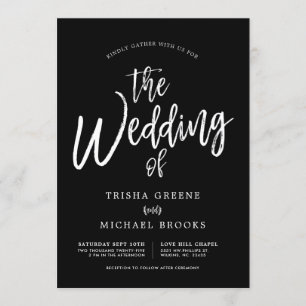 Dansen Script White op Black Wedding Kaart