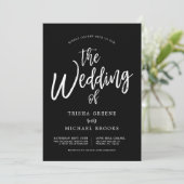 Dansen Script White op Black Wedding Kaart (Staand voorkant)