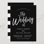 Dansen Script White op Black Wedding Kaart (Voorkant / Achterkant)