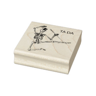 DANSEN SKELET MET TOP HOED Wood Art Stamp Rubberstempel