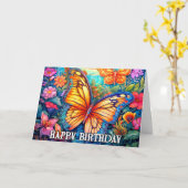 Dansen Spring Butterfly Art Happy Birthday Kaart (Gele Bloem)