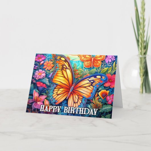 Dansen Spring Butterfly Art Happy Birthday Kaart (Voorkant)