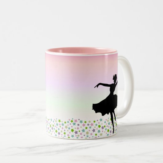 Dansen tussen sterren - roze zonsondergang tweekleurige koffiemok (Voorkant rechts)