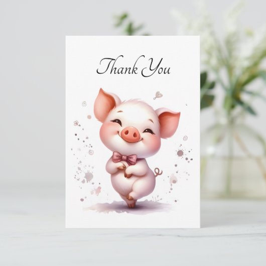 Dansend Biggetje Strik Das Vlakke Bedankkaart (Staand voorkant)