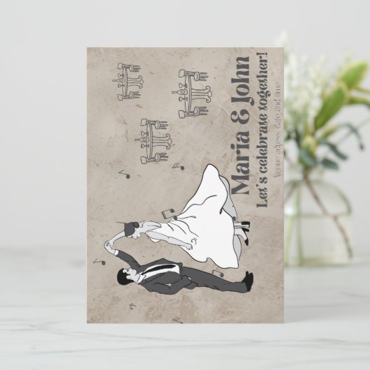 Dansend bruidspaar kaart (Staand voorkant)