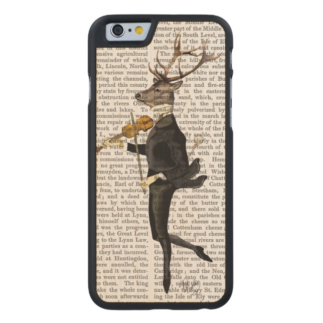 Dansend Deer met Violin Carved Wood iPhone Hoesje (Achterkant)