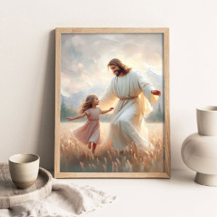 Dansend geloof, christelijke kunst, Jezus en meisj Poster
