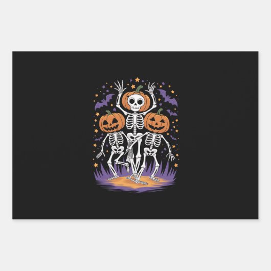 Dansend geraamte Halloween pompoen Inpakpapier Vel (Voorkant)