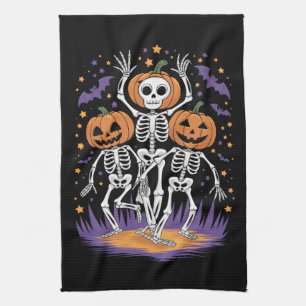 Dansend geraamte Halloween pompoen Theedoek