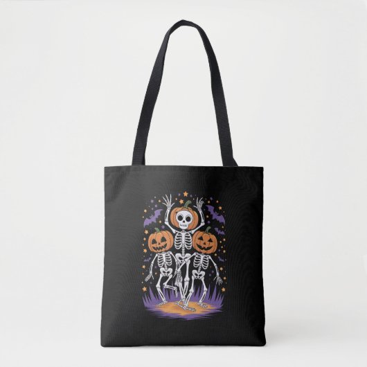 Dansend geraamte Halloween pompoen Tote Bag (Voorkant)