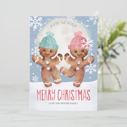 Dansend Gingerbrood Cookies kerstfeest Feestdagenkaart (Staand voorkant)