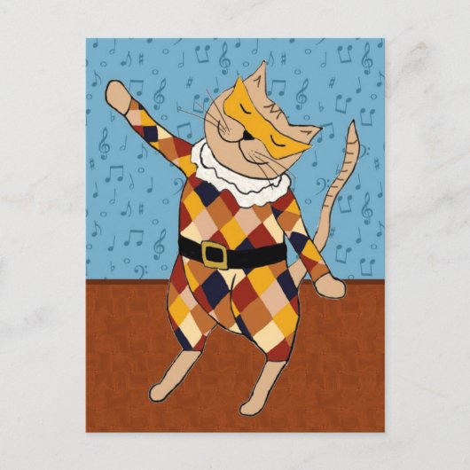 Dansend Harlequin Kat Briefkaart (Voorkant)