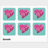 Dansend Hart Roze Hydrangea Bloem op Blauwgroen Bl Vierkante Sticker (Vel)