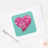 Dansend Hart Roze Hydrangea Bloem op Blauwgroen Bl Vierkante Sticker (Envelop)