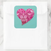 Dansend Hart Roze Hydrangea Bloem op Blauwgroen Bl Vierkante Sticker (Tas)