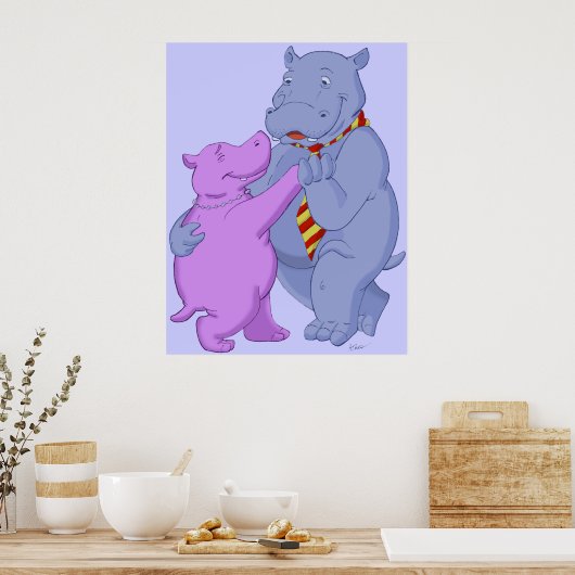 Dansend Hippo Tango Poster afdrukken (Keuken)