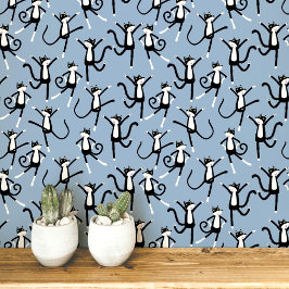 Dansend kattenpatroon blauw behang