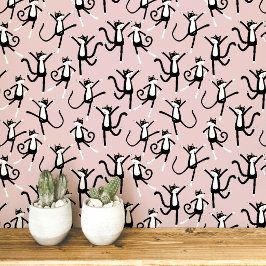 Dansend kattenpatroon Blush Roze Behang