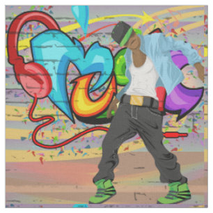 Dansend Man 2 Muziek Graffiti Wall Fabric Stof