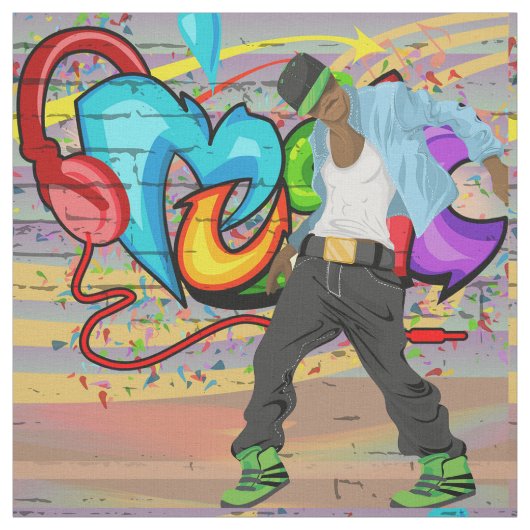 Dansend Man 2 Muziek Graffiti Wall Fabric Stof (Swatch)