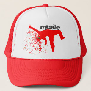 Dansend Man, Red Silhouette Music Concept Design 2 Trucker Pet