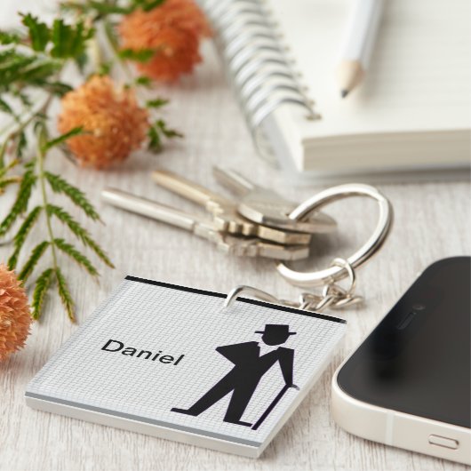 Dansend Man Silhouette met naam Sleutelhanger (Voorkant Rechts)