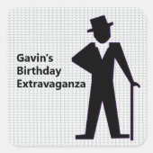 Dansend Man Silhouette met Top Hat en Cane Vierkante Sticker (Voorkant)