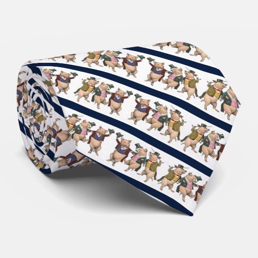 Dansend met het varkensstapje Funny Striped Stropd Stropdas (Opgerold)