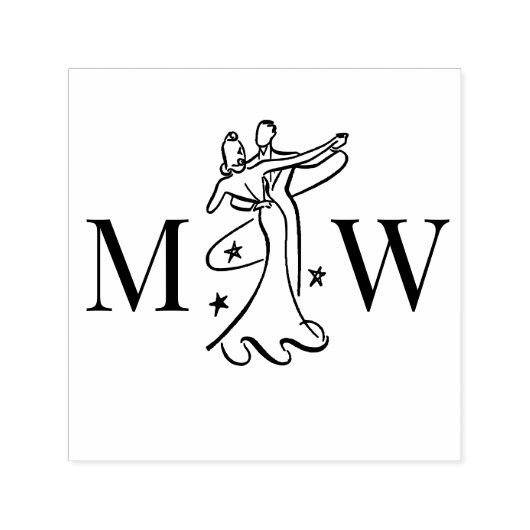 Dansend Paar #1 Trouw 2 Initiële Monogram Zelfinktende Stempel (Design)