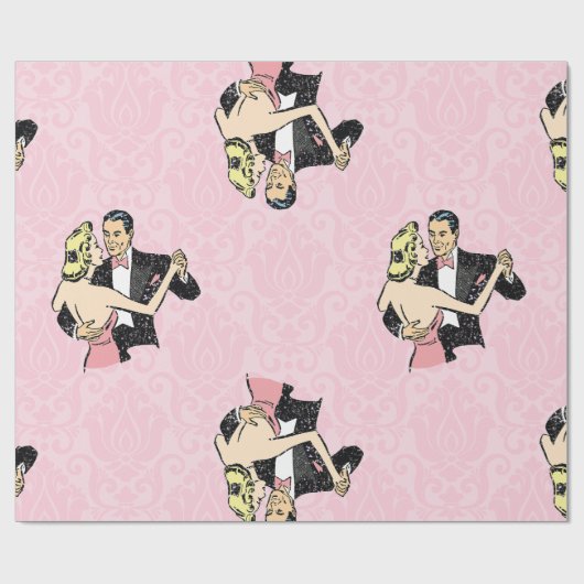 Dansend paar  balzaal roze damast cadeaupapier (Vlak)
