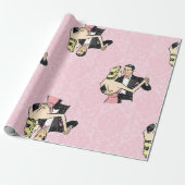 Dansend paar  balzaal roze damast cadeaupapier (Uitgerold)