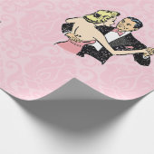 Dansend paar  balzaal roze damast cadeaupapier (Hoek)