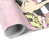 Dansend paar  balzaal roze damast cadeaupapier (Rol Hoek)