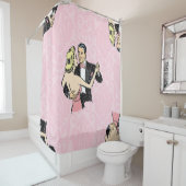 Dansend paar  balzaal roze damast douchegordijn (In situ)