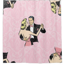 Dansend paar  balzaal roze damast