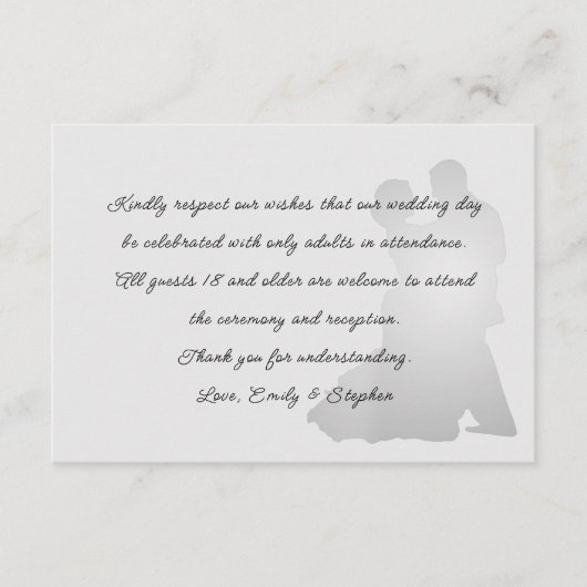 Dansend paar Geen Kinder bruiloft bericht grijs Informatiekaartje (Voorkant)