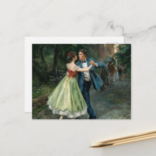 Dansend paar op straat, elegant briefkaart