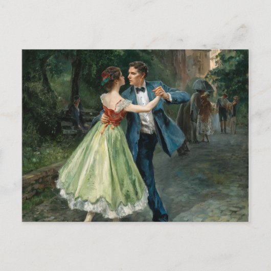 Dansend paar op straat, elegant briefkaart (Voorkant)