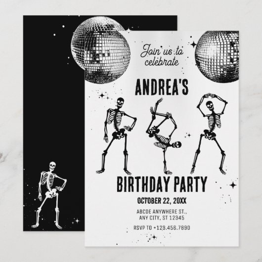 dansend schedel discotheekfeest kaart (Voorkant / Achterkant)