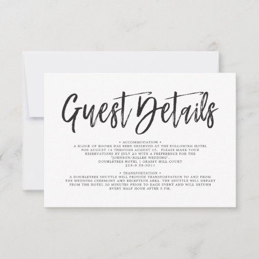 Dansend schrift Zwart | Wit | Gegevens gast Kaart (Voorkant)