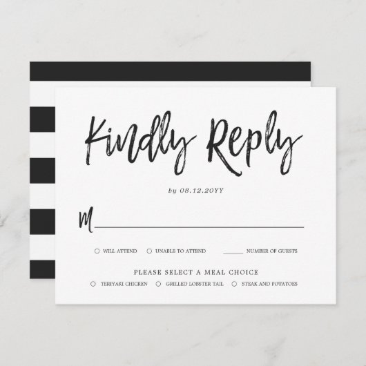 Dansend Script Bruiloft antwoord Kaart Maaltijdkeu (Voorkant / Achterkant)