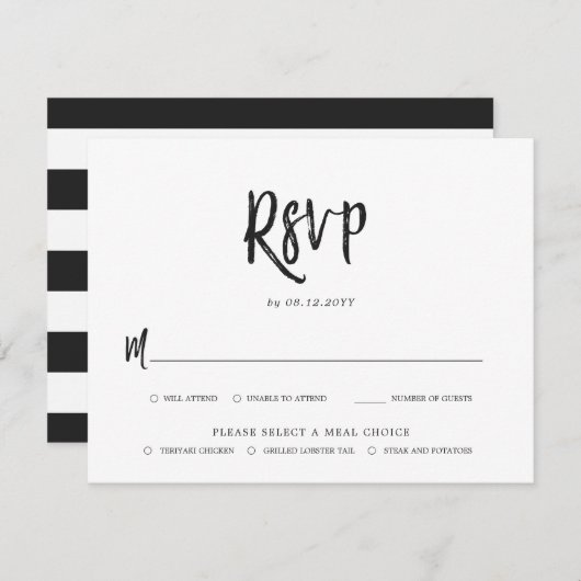 Dansend Script Bruiloft RSVP Maaltijd Keuze (Voorkant / Achterkant)
