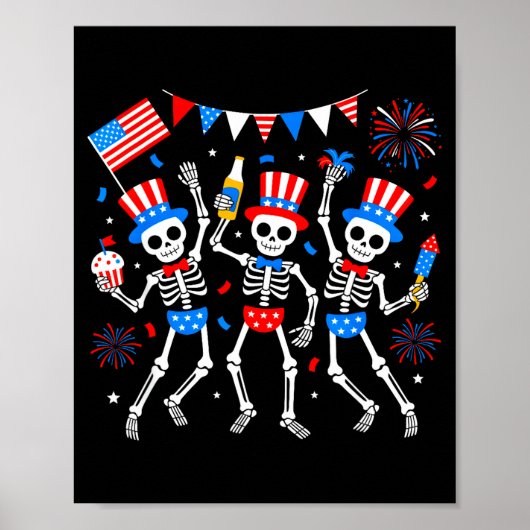 Dansend skelet 4 juli Amerika Amerikaans Poster (Voorkant)