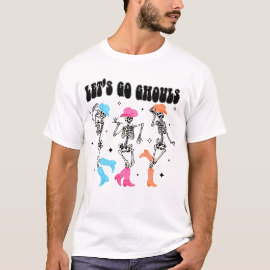 Dansend Skelet Cowboy Let's Go Ghouls Western T-shirt (Voorkant)