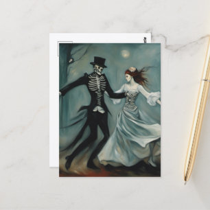 Dansend Skelet en Vrouw in het Bos Schilderij Briefkaart