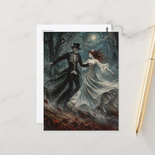 Dansend Skelet en Vrouw in het Bos Volle Maan Briefkaart