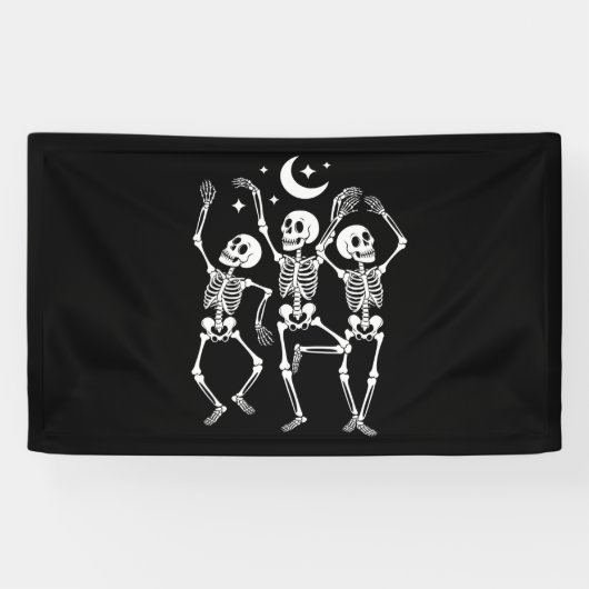 Dansend Skelet Gelukkig Halloween Herfst Schedel Spandoek (Horizontaal)