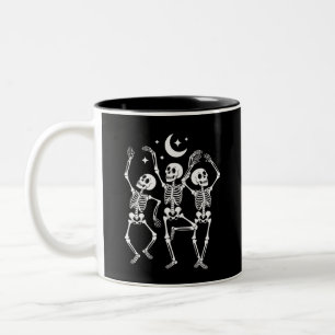 Dansend Skelet Gelukkig Halloween Herfst Schedel Tweekleurige Koffiemok