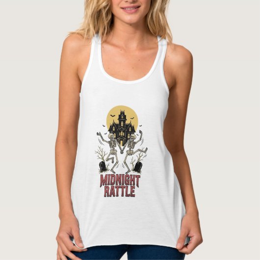 Dansend Skelet Halloween Geheime Begraafplaats Vin Tanktop (Voorkant)