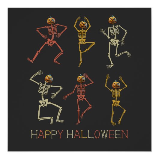 Dansend Skelet Halloween Shirt, Pompoen Halloween Perfect Poster (Voorkant)